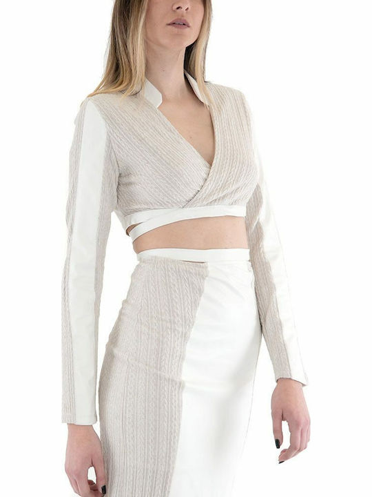 Γυναικείο Crop Top Μακρυμάνικο Μπεζ