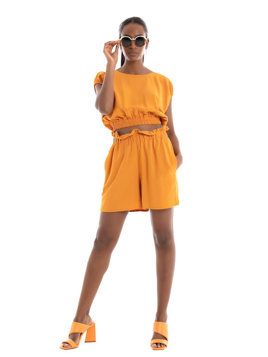 Collectiva Noir Damen Sommer Bluse Baumwolle Ärmellos Orange