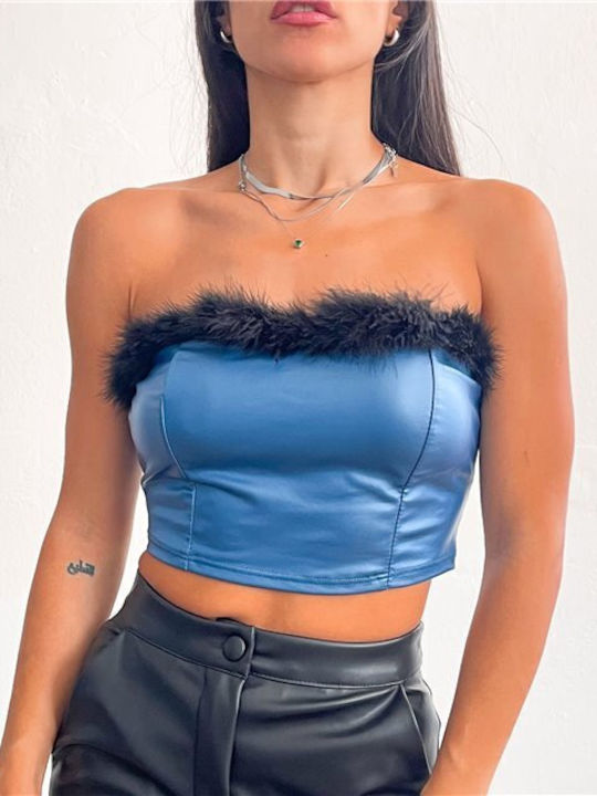 Chica Women's Crop Top Leather Blue