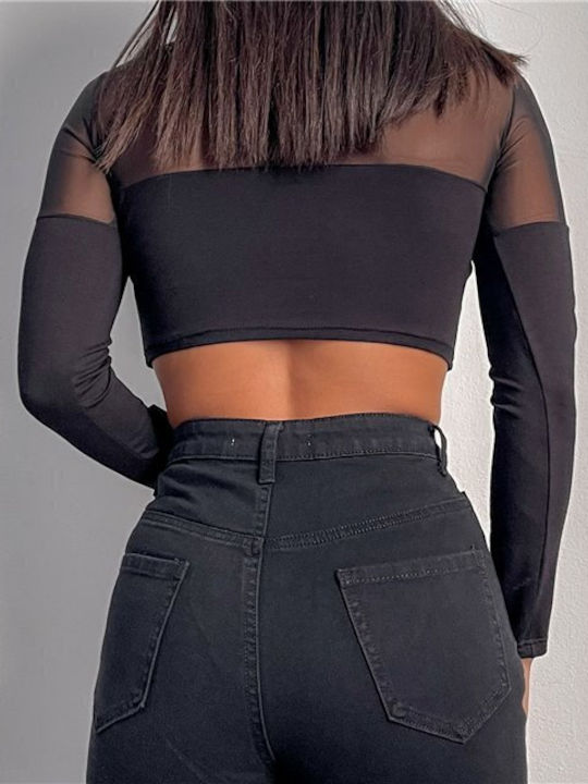 Γυναικείο Crop Top Μακρυμάνικο Μαύρο