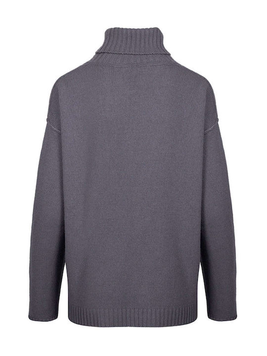 Crossley Women's Long Sleeve Pullover Wool Turtleneck Gray