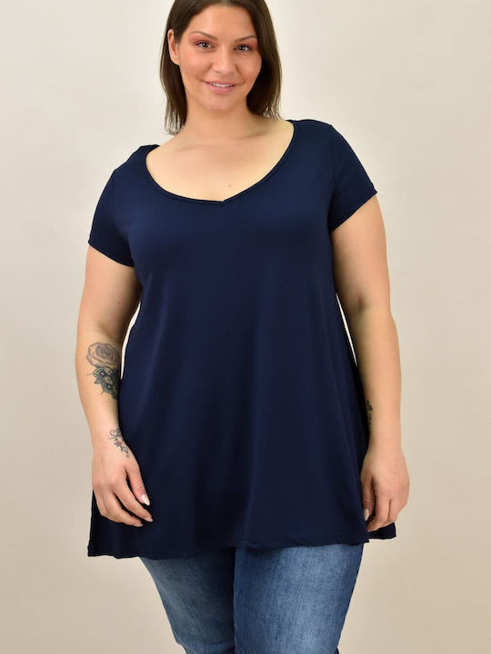 First Woman pentru Femei de Vară Bluză Mâneci scurte cu Decolteu în V Albastru marin