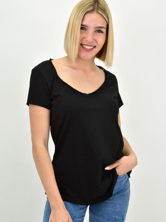 First Woman Women's T-shirt with V Neckline Black