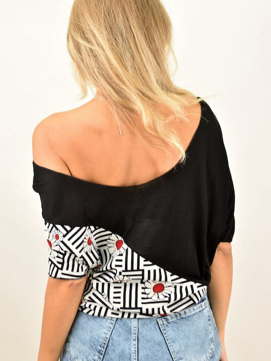Women's Summer Blouse Off-Shoulder with 3/4 Sleeve Black