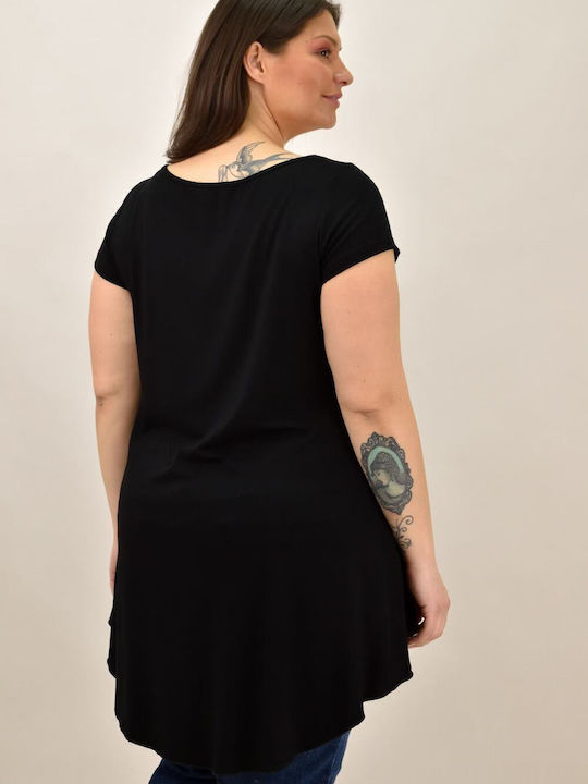 Damen Sommer Bluse Kurzärmelig Schwarz