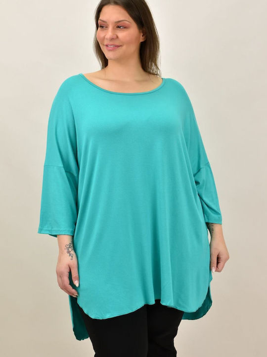 First Woman Women's Blouse with 3/4 Sleeve Turquoise