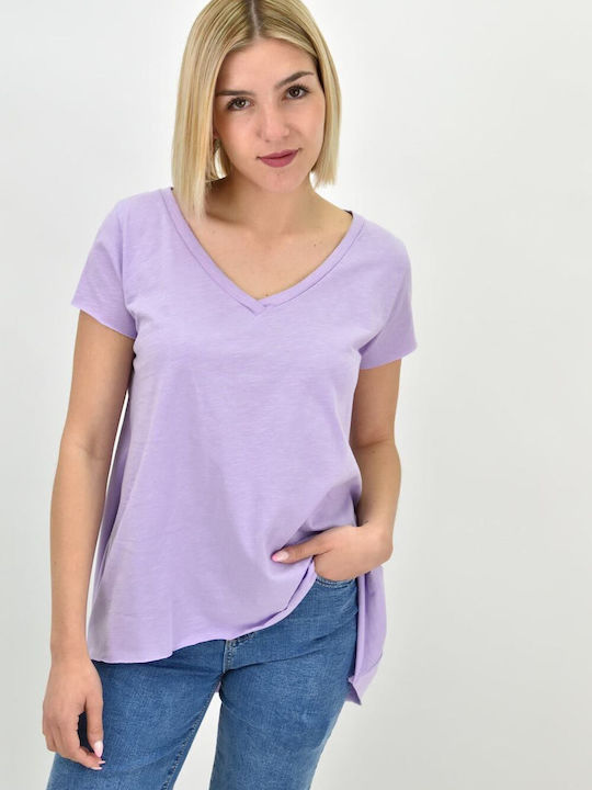 First Woman Γυναικείο T-shirt με V Λαιμόκοψη Μωβ