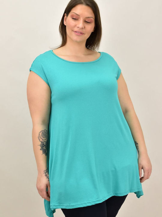 First Woman Women's Oversized T-shirt with V Neck Light Blue