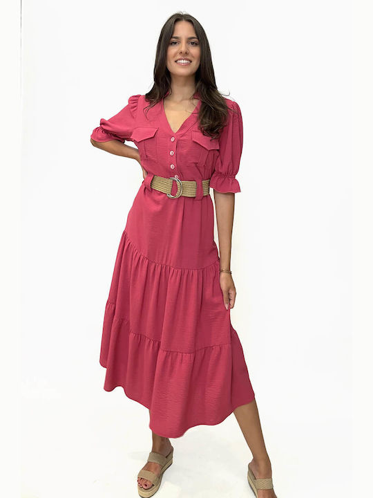 Queen Fashion Sommer Midi Kleid Fuchsie