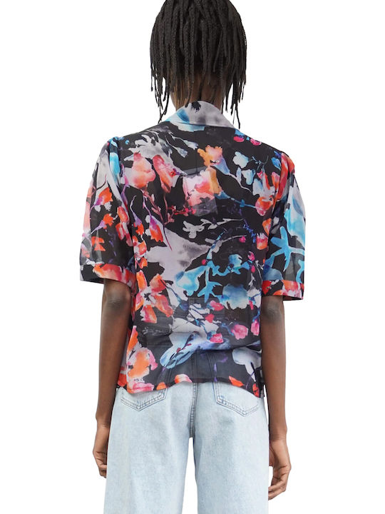Women's Floral Short Sleeve Shirt Black