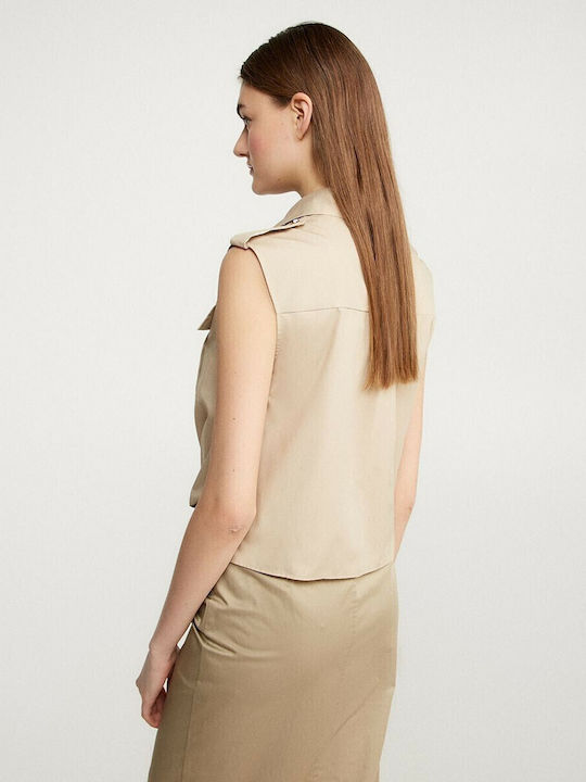 Women's Monochrome Sleeveless Shirt Beige