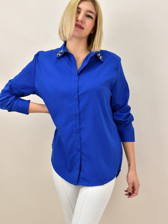 Potre Women's Monochrome Long Sleeve Shirt Blue