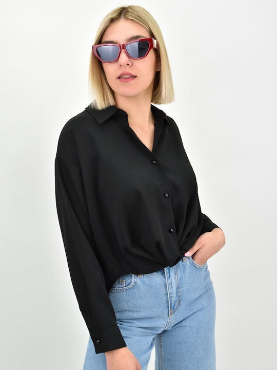Langärmelig Damen Hemd Schwarz Monochrom