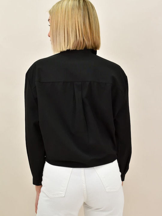 Langärmelig Damen Hemd Schwarz Monochrom