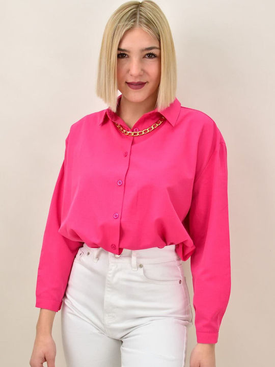 Women's Monochrome Long Sleeve Shirt Fuchsia