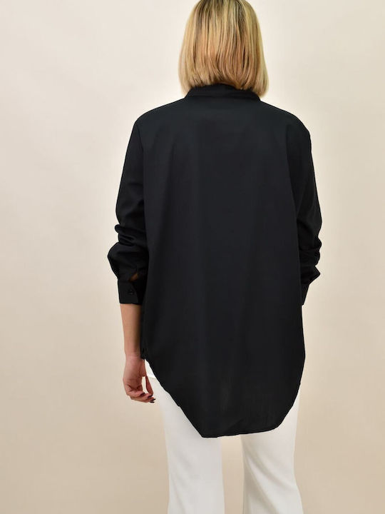 Langärmelig Damen Hemd Schwarz Monochrom