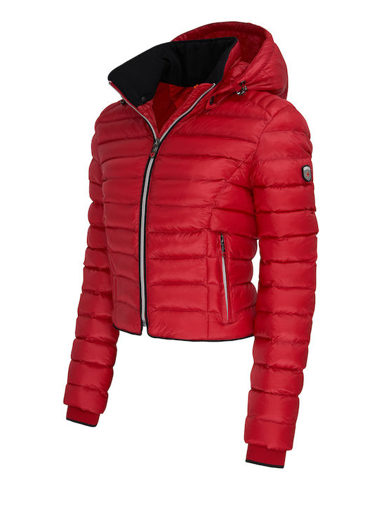 Wellensteyn Women's Short Puffer Jacket for Winter with Hood Red