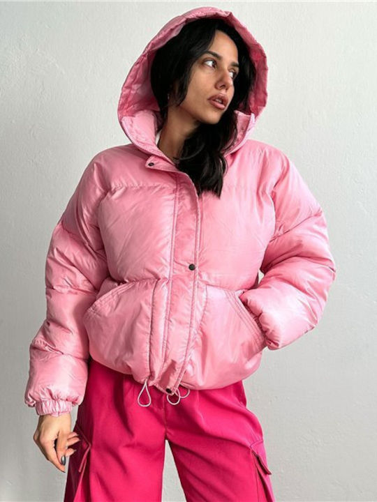 Chica Women's Short Parka Jacket for Winter with Hood Pink