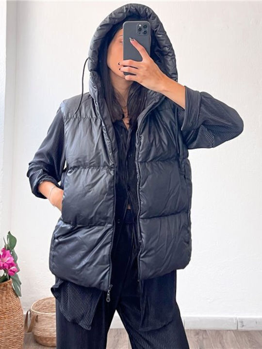 Chica Kurz Damen Ärmellos Puffer Jacke für Winter Schwarz