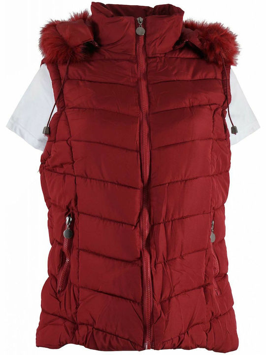 G Secret Women's Short Puffer Jacket for Winter with Hood Burgundy
