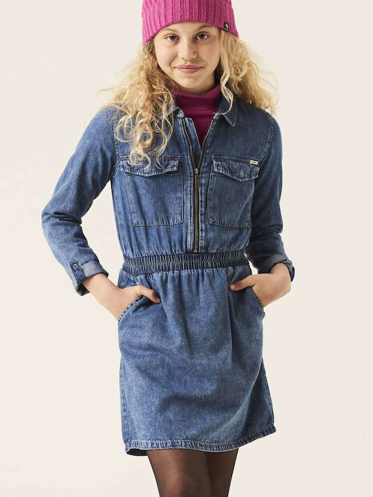 Children's Dress Long Sleeve Denim Blue