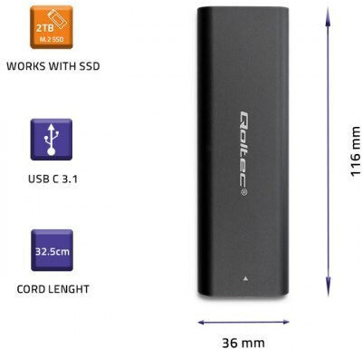 Qoltec Case for Hard Drive M.2 SATA III with Connection SATA USB 3.1 USB 3.0 USB 2.0 Serial USB 3.2 Type-C