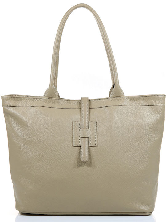 Passaggio Leather Leather Women's Bag Shopper Shoulder Beige