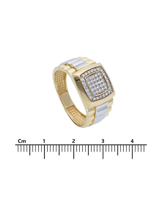 Mentzos Herren Ring mit Zirkonia aus Weißgold 14K