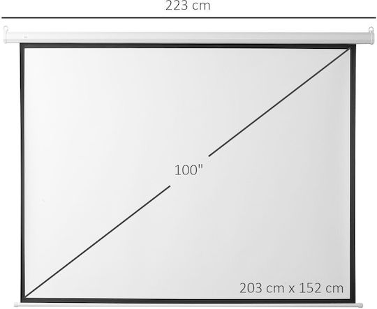 HomCom Ηλεκτρική Οθόνη Προβολής Projector Τοίχου με Λόγο Εικόνας 4:3 203x152cm / 100"