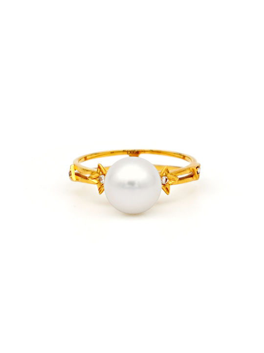 Margaritari Women's Ring with Pearls & Diamond from Gold 18K