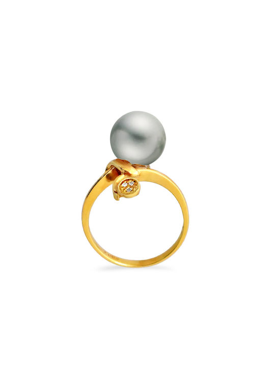 Margaritari Damen Ring mit Perlen & Diamanten aus Gold 18K