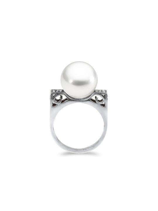 Margaritari Women's Ring with Pearls & Diamond from White Gold 18K