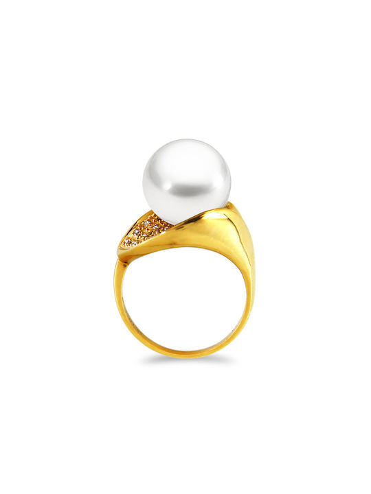 Margaritari Damen Ring mit Perlen & Diamanten aus Gold 18K