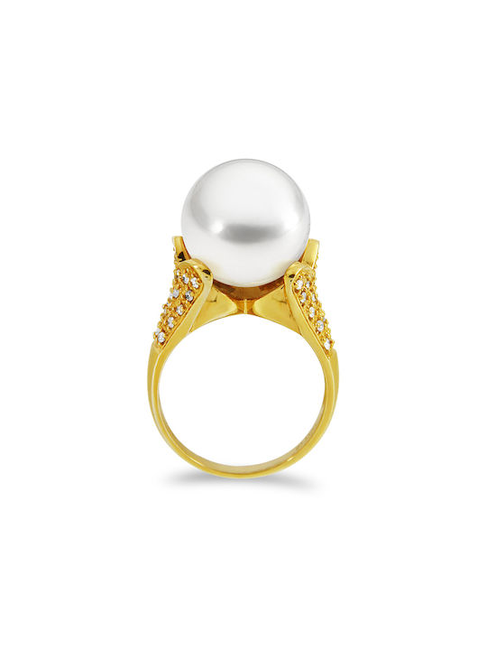 Margaritari Damen Ring mit Perlen & Diamanten aus Gold 18K