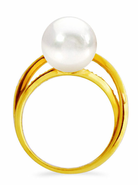 Margaritari Damen Ring mit Perlen & Diamant aus Gold 18K