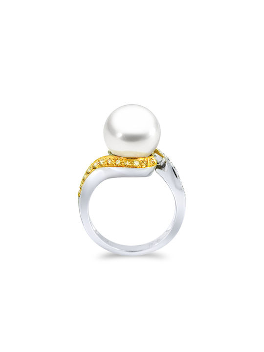 Margaritari Women's White Gold Ring with Pearl & Diamond 18K