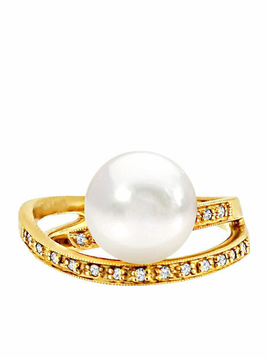 Margaritari Damen Ring mit Perlen & Diamant aus Gold 18K