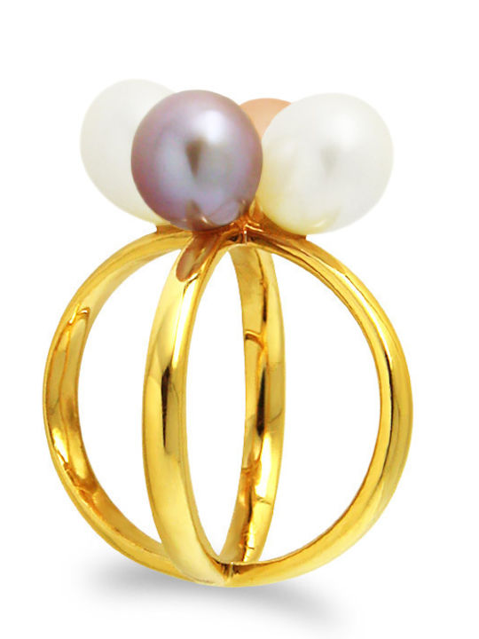 Margaritari Damen Ring mit Perlen & Diamant aus Gold 18K