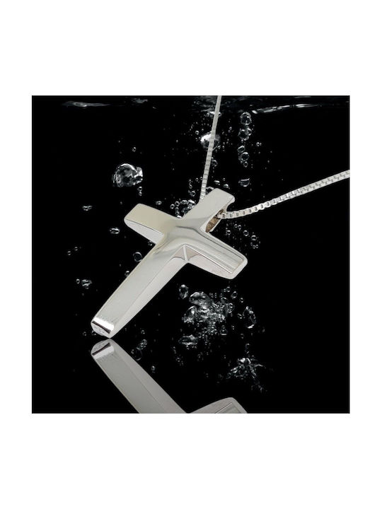 Mentzos White Gold Cross 14K Double Sided with Chain