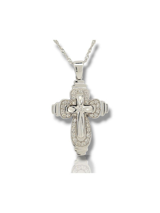 Mentzos Weißgold Kreuz 18K mit Kette