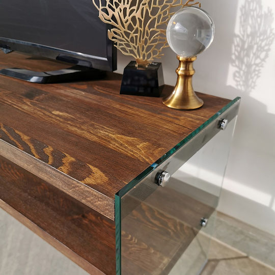 TV Stand Made of Solid Wood & Glass Brown L120xD45xH45cm