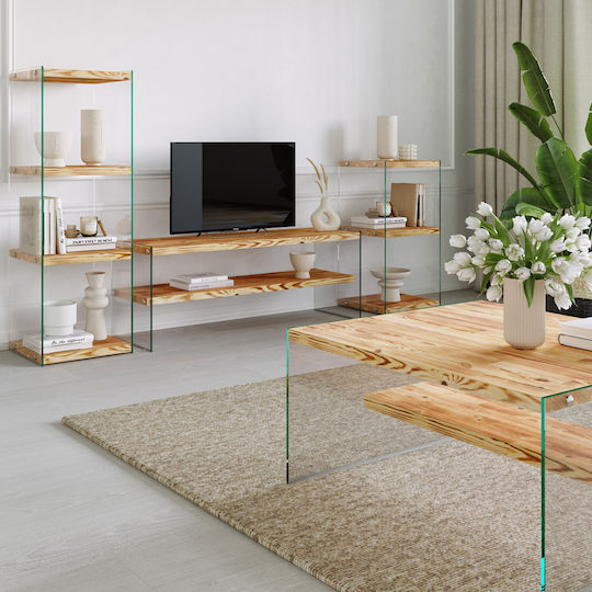 TV Stand Made of Solid Wood & Glass Brown L120xD45xH45cm