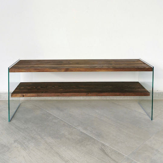 TV Stand Made of Solid Wood & Glass Brown L120xD45xH45cm