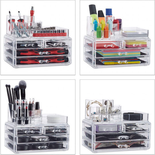 Relaxdays Organizator Cosmetice Cu 4 Sertare Transparent 23.5x19x14cm