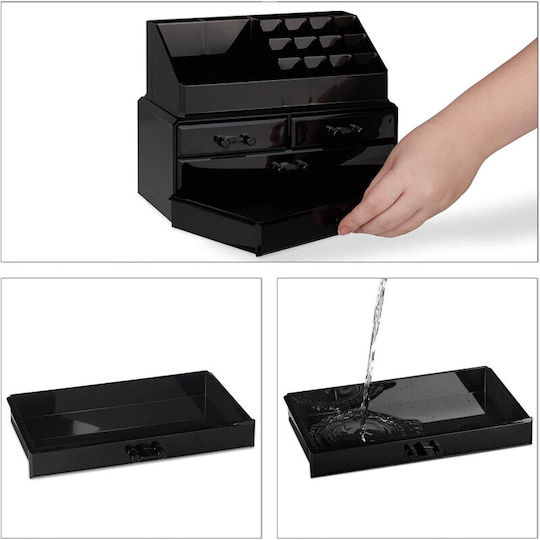 Relaxdays Relaxdays Kosmetikorganisator mit 4 Schubladen Schwarz 24x19x13,5cm