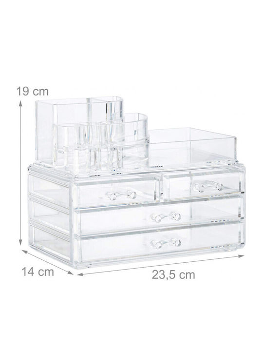 Relaxdays Organizator Cosmetice Cu 4 Sertare Transparent 23.5x19x14cm