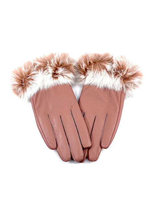 Women's Leather Touch Gloves with Fur Pink