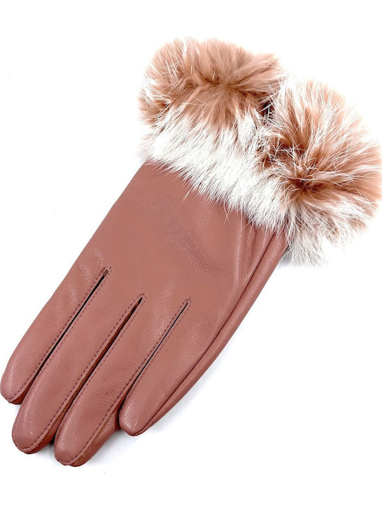 Women's Leather Touch Gloves with Fur Pink