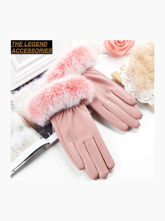 Women's Leather Touch Gloves with Fur Pink