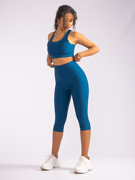 The Lady Zeta Women's Capri Training Legging High Waisted & Push Up Blue